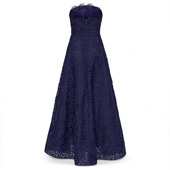 MILLY Sonja Curled Lace Strapless Midi Gown Navy A-Line Dress Size 10 NWT - Picture 5 of 5